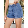 image:imageSidefeel Womens Jean Shorts High Waisted Stretchy Trendy Seamed Front Casual Summer Loose Denim Shorts with PocketsLight Blue