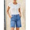 image:imageSidefeel Womens Jean Shorts High Waisted Stretchy Wide Leg Bermuda Denim Shorts Casual Loose Fit Summer Jorts with PocketsLight Blue