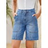 image:imageSidefeel Womens Jean Shorts High Waisted Stretchy Wide Leg Bermuda Denim Shorts Casual Loose Fit Summer Jorts with PocketsLight Blue