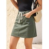 image:imageSidefeel Womens Jean Skirt High Waist Drawstring Stretchy Casual Summer Loose Fit Trendy Mini Denim Skirt with PocketsGreen