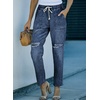 image:imageSidefeel Womens Jeans Cargo Pants High Waisted Ripped Denim Joggers Pull On Elastic Drawstring Waist Trousers Blue Size 4