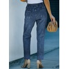 image:imageSidefeel Womens Jeans Cargo Pants High Waisted Ripped Denim Joggers Pull On Elastic Drawstring Waist Trousers Blue Size 4