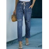 image:imageSidefeel Womens Jeans Cargo Pants High Waisted Ripped Denim Joggers Pull On Elastic Drawstring Waist Trousers Blue Size 4
