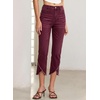 image:imageSidefeel Womens Jeans High Waisted Stretchy Cropped Skinny Jeans Trendy Cross Raw Hem Summer Capri Pants with PocketsBurgundy