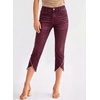 image:imageSidefeel Womens Jeans High Waisted Stretchy Cropped Skinny Jeans Trendy Cross Raw Hem Summer Capri Pants with PocketsBurgundy
