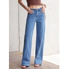 image:imageSidefeel Womens Jeans High Waisted Stretchy Wide Leg Jeans Trendy Seamed Front Baggy Loose Denim Pants with PocketsLight Blue