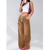 image:imageSidefeel Womens MidLow Rise Baggy Jeans Elastic Waist Drawtring Y2K Stretchy Wide Leg Cargo Boyfriend Oversized Denim PantsBrown