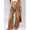 image:imageSidefeel Womens MidLow Rise Baggy Jeans Elastic Waist Drawtring Y2K Stretchy Wide Leg Cargo Boyfriend Oversized Denim PantsBrown