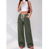 image:imageSidefeel Womens MidLow Rise Baggy Jeans Elastic Waist Drawtring Y2K Stretchy Wide Leg Cargo Boyfriend Oversized Denim PantsGreen