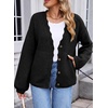 image:imageSidefeel Womens Oversized Cardigan Sweaters Long Sleeve Button Down Open Front Knit Jacket Coat with PocketsBlack