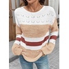 image:imageSidefeel Womens Oversized Sweaters Striped Crochet Boat Neck Hollow Out Lightweight Long Sleeve Knit Trendy Pullover TopsBrown