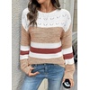 image:imageSidefeel Womens Oversized Sweaters Striped Crochet Boat Neck Hollow Out Lightweight Long Sleeve Knit Trendy Pullover TopsBrown