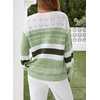 image:imageSidefeel Womens Oversized Sweaters Striped Crochet Boat Neck Hollow Out Lightweight Long Sleeve Knit Trendy Pullover TopsGreen