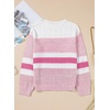 image:imageSidefeel Womens Oversized Sweaters Striped Crochet Boat Neck Hollow Out Lightweight Long Sleeve Knit Trendy Pullover TopsPink