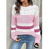 image:imageSidefeel Womens Oversized Sweaters Striped Crochet Boat Neck Hollow Out Lightweight Long Sleeve Knit Trendy Pullover TopsPink