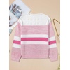 image:imageSidefeel Womens Oversized Sweaters Striped Crochet Boat Neck Hollow Out Lightweight Long Sleeve Knit Trendy Pullover TopsPink