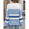 image:imageSidefeel Womens Oversized Sweaters Striped Crochet Boat Neck Hollow Out Lightweight Long Sleeve Knit Trendy Pullover TopsSky Blue