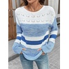 image:imageSidefeel Womens Oversized Sweaters Striped Crochet Boat Neck Hollow Out Lightweight Long Sleeve Knit Trendy Pullover TopsSky Blue