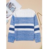 image:imageSidefeel Womens Oversized Sweaters Striped Crochet Boat Neck Hollow Out Lightweight Long Sleeve Knit Trendy Pullover TopsSky Blue
