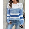 image:imageSidefeel Womens Oversized Sweaters Striped Crochet Boat Neck Hollow Out Lightweight Long Sleeve Knit Trendy Pullover TopsSky Blue