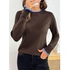 image:imageSidefeel Womens Pullover Sweaters Ruffle Long Sleeve Mock Neck Casual Knit Jumper TopsCoffee