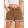image:imageSidefeel Womens Shorts High Waisted Jean Shorts Stretchy Buttoned Folded Hem Summer Trendy Denim Shorts for WomenBrown
