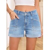 image:imageSidefeel Womens Shorts High Waisted Jean Shorts Stretchy Buttoned Folded Hem Summer Trendy Denim Shorts for WomenIceland Blue