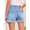 image:imageSidefeel Womens Shorts High Waisted Jean Shorts Stretchy Buttoned Folded Hem Summer Trendy Denim Shorts for WomenIceland Blue