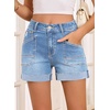 image:imageSidefeel Womens Shorts High Waisted Jean Shorts Stretchy Buttoned Folded Hem Summer Trendy Denim Shorts for WomenIceland Blue