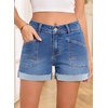 image:imageSidefeel Womens Shorts High Waisted Jean Shorts Stretchy Buttoned Folded Hem Summer Trendy Denim Shorts for WomenLight Blue