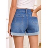 image:imageSidefeel Womens Shorts High Waisted Jean Shorts Stretchy Buttoned Folded Hem Summer Trendy Denim Shorts for WomenLight Blue