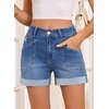 image:imageSidefeel Womens Shorts High Waisted Jean Shorts Stretchy Buttoned Folded Hem Summer Trendy Denim Shorts for WomenLight Blue