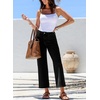 image:imageSidefeel Womens Straight Leg Jeans High Waisted Stretchy Jeans Zimbaplatinum Wide Leg Ankle Denim Pants with PocketsBlack