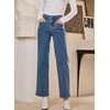 image:imageSidefeel Womens Straight Leg Jeans High Waisted Stretchy Jeans Zimbaplatinum Wide Leg Ankle Denim Pants with PocketsBlue
