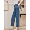 image:imageSidefeel Womens Straight Leg Jeans High Waisted Stretchy Jeans Zimbaplatinum Wide Leg Ankle Denim Pants with PocketsBlue