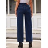 image:imageSidefeel Womens Straight Leg Jeans High Waisted Stretchy Jeans Zimbaplatinum Wide Leg Ankle Denim Pants with PocketsDark Blue