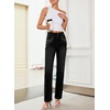 image:imageSidefeel Womens Straight Leg Jeans High Waisted Stretchy Rhinestone Wide Leg Denim PantsBlack