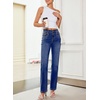 image:imageSidefeel Womens Straight Leg Jeans High Waisted Stretchy Rhinestone Wide Leg Denim PantsBluing