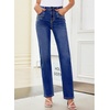 image:imageSidefeel Womens Straight Leg Jeans High Waisted Stretchy Rhinestone Wide Leg Denim PantsBluing