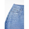 image:imageSidefeel Womens Straight Leg Jeans High Waisted Stretchy Rhinestone Wide Leg Denim PantsLight Blue