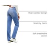 image:imageSidefeel Womens Straight Leg Jeans High Waisted Stretchy Rhinestone Wide Leg Denim PantsLight Blue