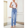 image:imageSidefeel Womens Straight Leg Jeans High Waisted Stretchy Rhinestone Wide Leg Denim PantsLight Blue