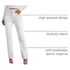 image:imageSidefeel Womens Straight Leg Jeans High Waisted Stretchy Rhinestone Wide Leg Denim PantsWhite