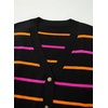 image:imageSidefeel Womens Striped Cardigan Sweaters Cropped V Neck Long Sleeve Button Down Knit Open Front Sweater CoatBlack