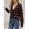 image:imageSidefeel Womens Striped Cardigan Sweaters Cropped V Neck Long Sleeve Button Down Knit Open Front Sweater CoatBlack