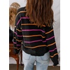image:imageSidefeel Womens Striped Cardigan Sweaters Cropped V Neck Long Sleeve Button Down Knit Open Front Sweater CoatBlack