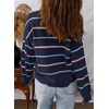 image:imageSidefeel Womens Striped Cardigan Sweaters Cropped V Neck Long Sleeve Button Down Knit Open Front Sweater CoatBlue