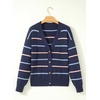 image:imageSidefeel Womens Striped Cardigan Sweaters Cropped V Neck Long Sleeve Button Down Knit Open Front Sweater CoatBlue