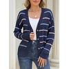 image:imageSidefeel Womens Striped Cardigan Sweaters Cropped V Neck Long Sleeve Button Down Knit Open Front Sweater CoatBlue