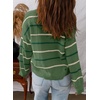 image:imageSidefeel Womens Striped Cardigan Sweaters Cropped V Neck Long Sleeve Button Down Knit Open Front Sweater CoatGreen